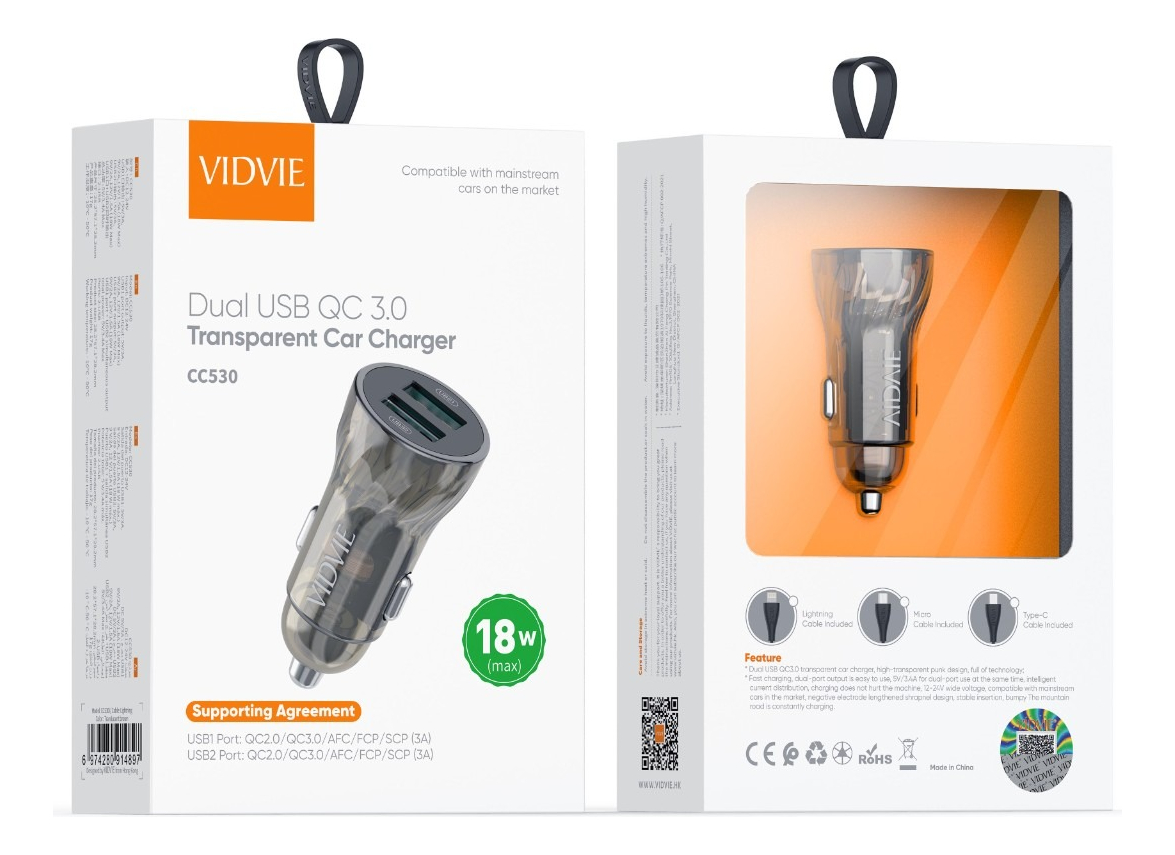ADAPTADOR AUTO CARGADOR CARGA RÁPIDA 30W TIPOC 18W USB 12-24 GRIS CC531 - 7