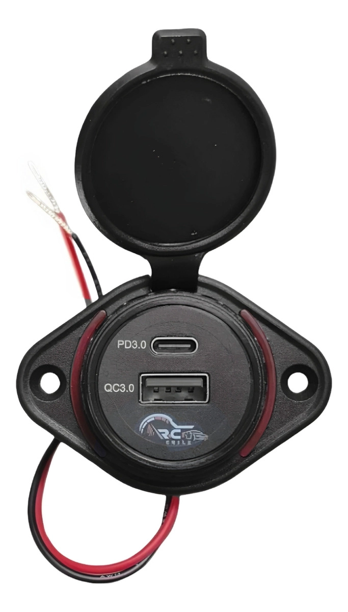 CARGADOR CARGA RÁPIDA 1 USB 1 TYPE C 12-24V SOBREPUESTO LUZ EN COLOR ROJO 1866 - 4