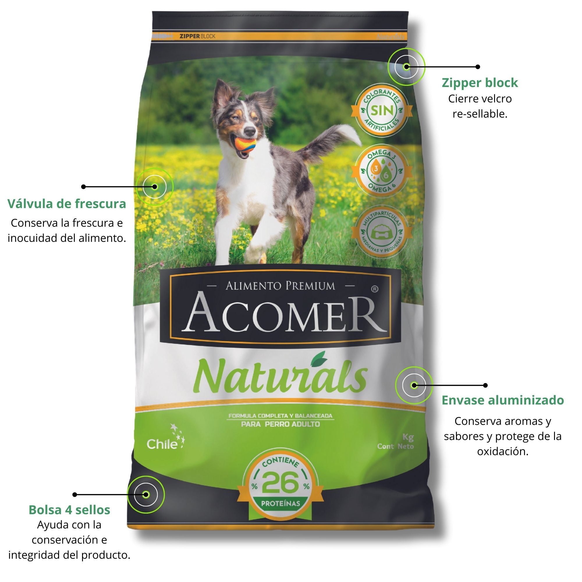 ALIMENTO SECO PERROS ADULTO ACOMER 9 KG NATURALS - 4