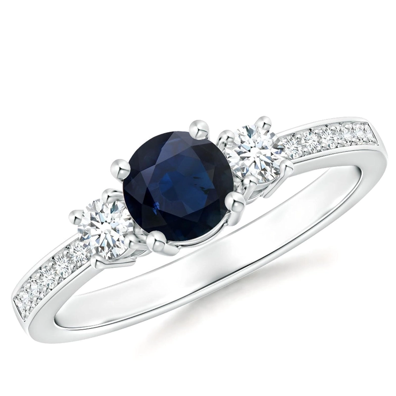 ANILLO DE COMPROMISO EN TRICILLO DE MOISSANITAS Y ZAFIRO NATURAL - 1