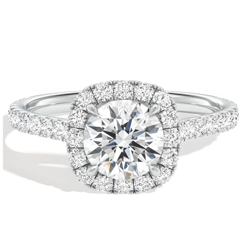 ANILLO DE COMPROMISO CON BRILLANTE 1 CT EN HALO FORMA CUSHION - 1