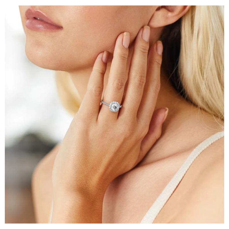 ANILLO DE COMPROMISO CON BRILLANTE 1 CT EN HALO FORMA CUSHION - 4