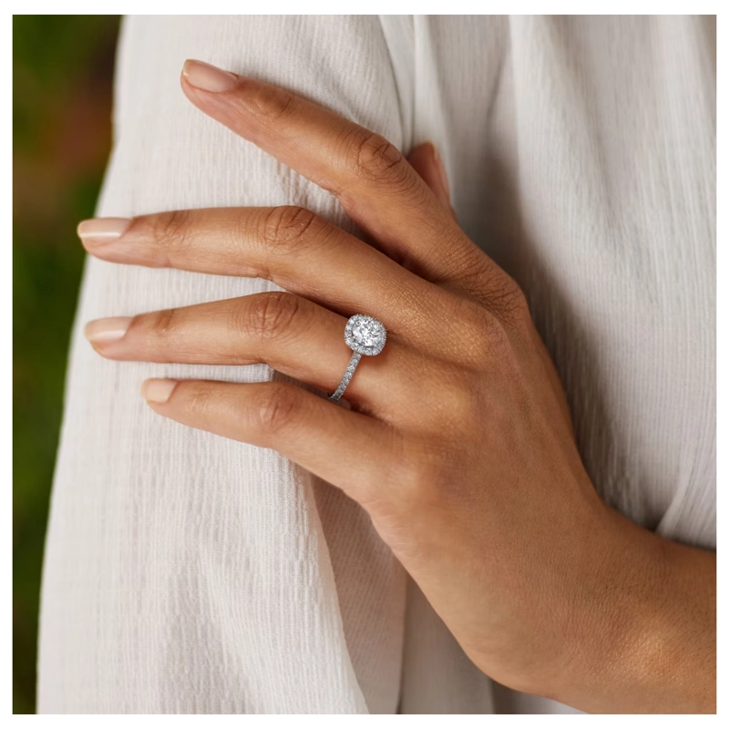 ANILLO DE COMPROMISO CON BRILLANTE 1 CT EN HALO FORMA CUSHION - 5