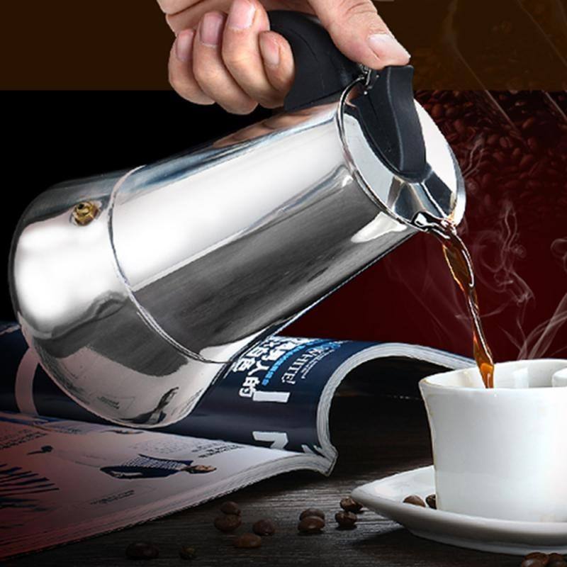 CAFETERA ITALIANA INOXIDABLE 4 TAZAS COCINA TETERA GRIS - 1