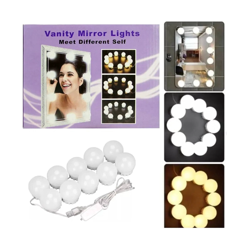 LUCES LED USB DECORATIVA PARA ESPEJO 10 FOCOS MAQUILLAJE - 2