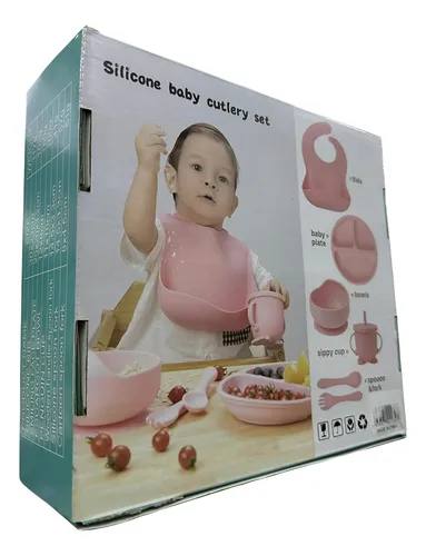 KIT DE ALIMENTACION FOR BEBE S DE SILICONA PLATOS BABEROS CORAL CLARO - 2