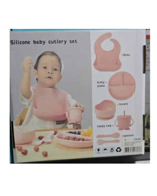 KIT DE ALIMENTACION FOR BEBE S DE SILICONA PLATOS BABEROS CORAL CLARO - 3