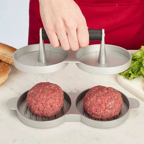 MOLDE DE HAMBURGUESA PLATEADO DE DOBLE FORMA - 1