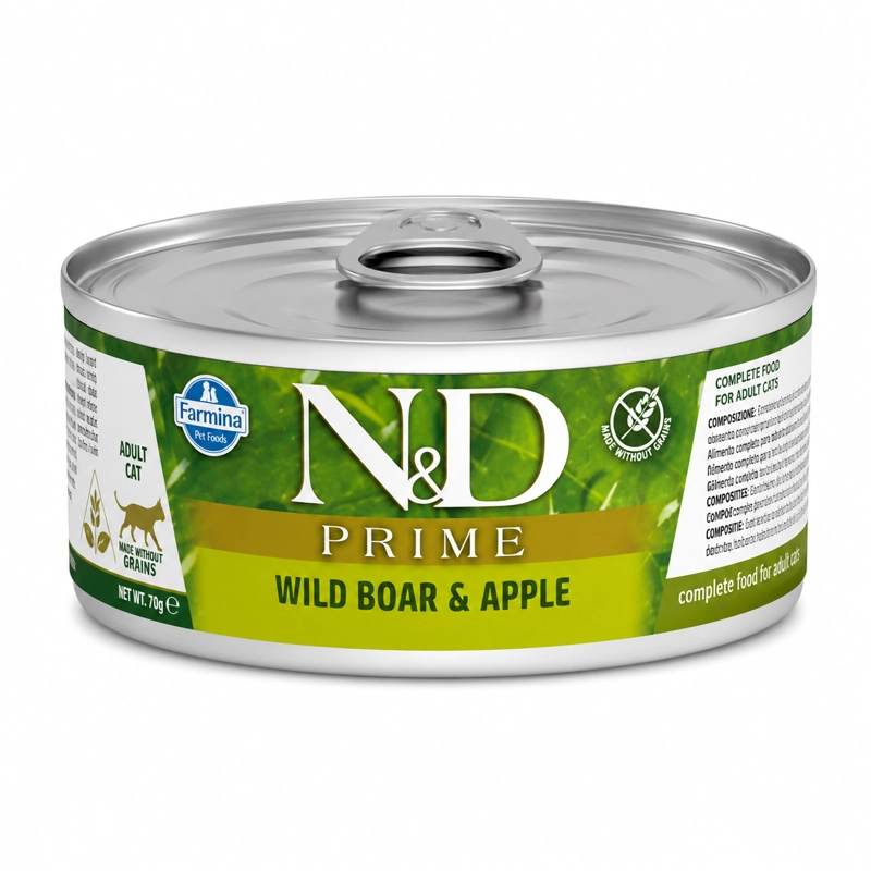 N&D PRIME WILD BOAR & APPLE ALIMENTO HUMEDO PARA GATOS ADULTOS LATA 70 G - 1