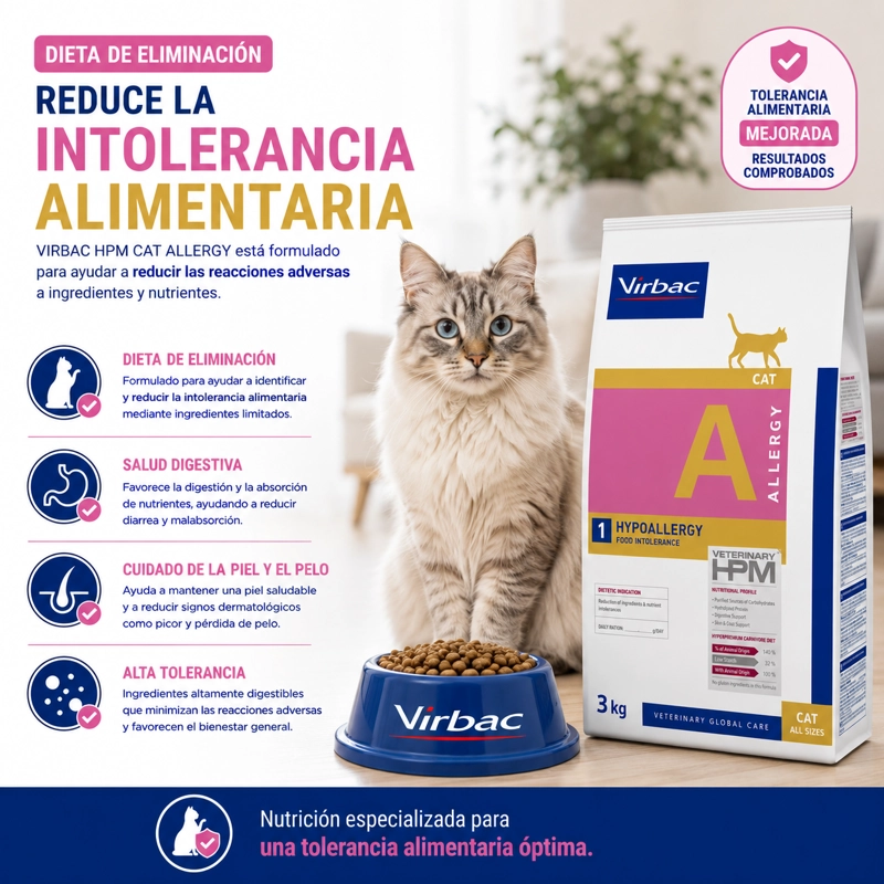 VIRBAC HPM CAT ALLERGY 3 KG - ALIMENTO HIPOALERGE NICO PARA GATOS CON INTOLERANCIA ALIMENTARIA - 2