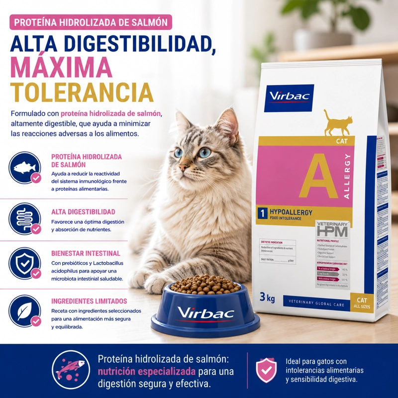 VIRBAC HPM CAT ALLERGY 3 KG - ALIMENTO HIPOALERGE NICO PARA GATOS CON INTOLERANCIA ALIMENTARIA - 3