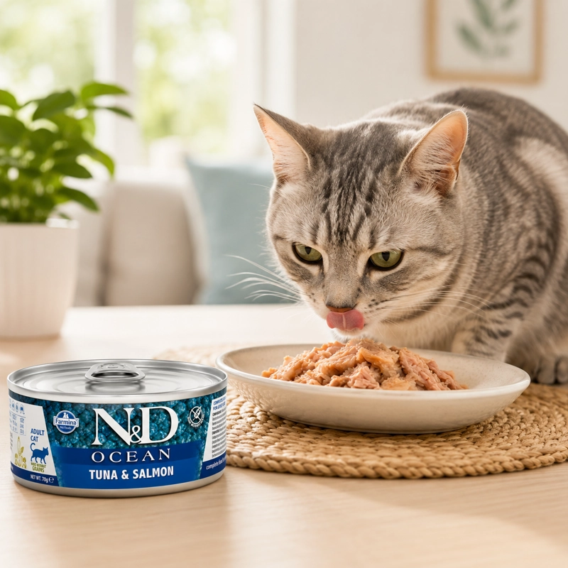 N&D OCEAN FELINE TUNA & SALMON ALIMENTO HUMEDO PARA GATOS ADULTOS LATA 70 G - 5