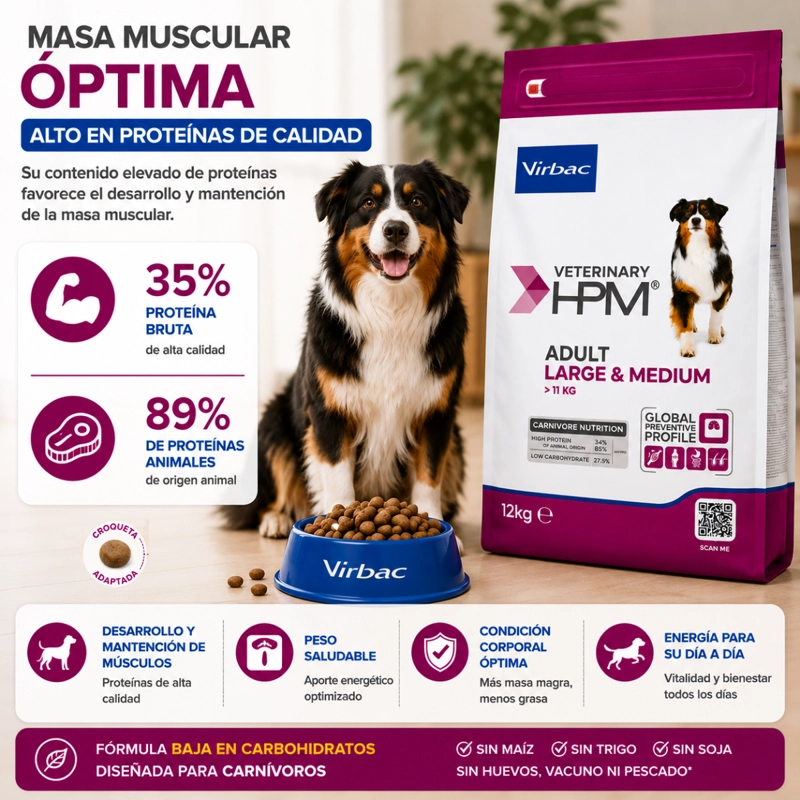 ALIMENTO SECO PERROS ADULTO VIRBAC RAZA MEDIANA GRANDE 12 KG HPM DOG - 2