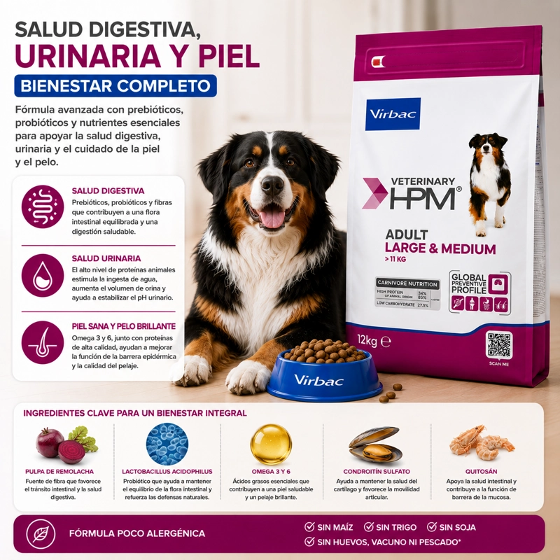 ALIMENTO SECO PERROS ADULTO VIRBAC RAZA MEDIANA GRANDE 12 KG HPM DOG - 4