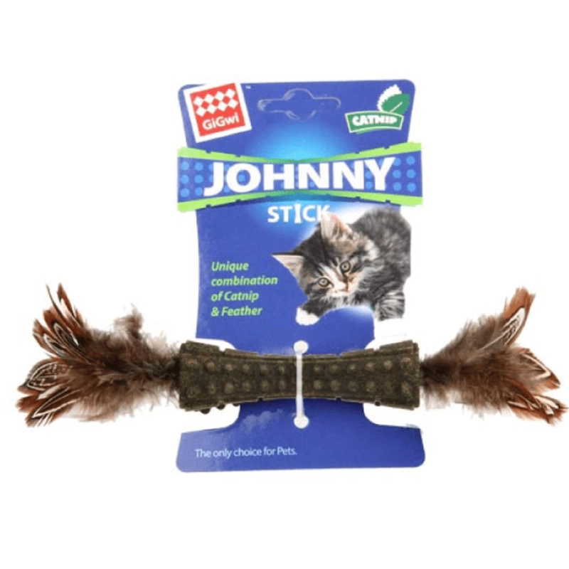 JUGUETE GATOS GIGWI JOHNNY STICK DOS LADOS PLUMA NATURAL CAFÉ - 3