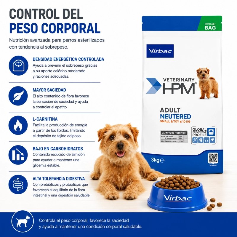 ALIMENTO SECO PERROS ADULTO VIRBAC 3 KG HPM DOG NEUTERED SMALL TOY - 2