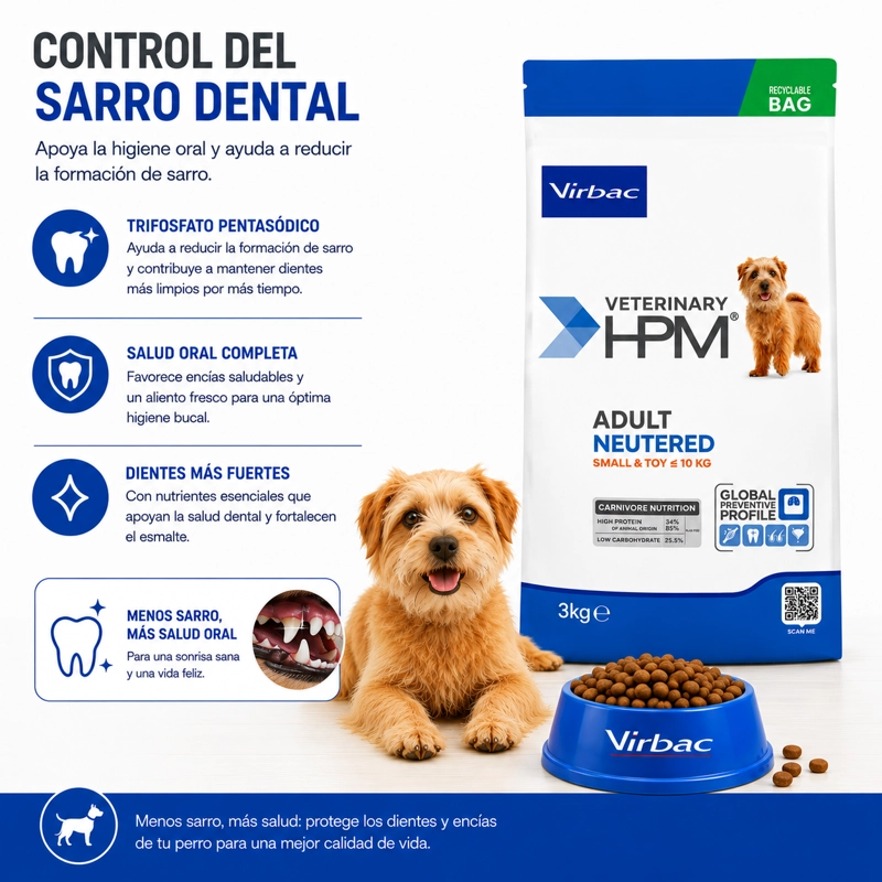 ALIMENTO SECO PERROS ADULTO VIRBAC 3 KG HPM DOG NEUTERED SMALL TOY - 4