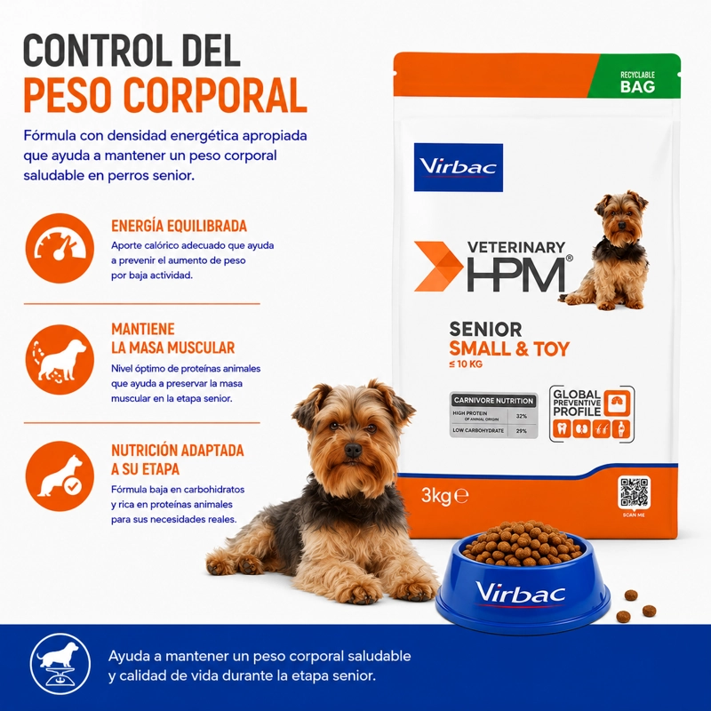 ALIMENTO SECO PERROS SENIOR VIRBAC 3 KG HPM DOG SMALL TOY - 2
