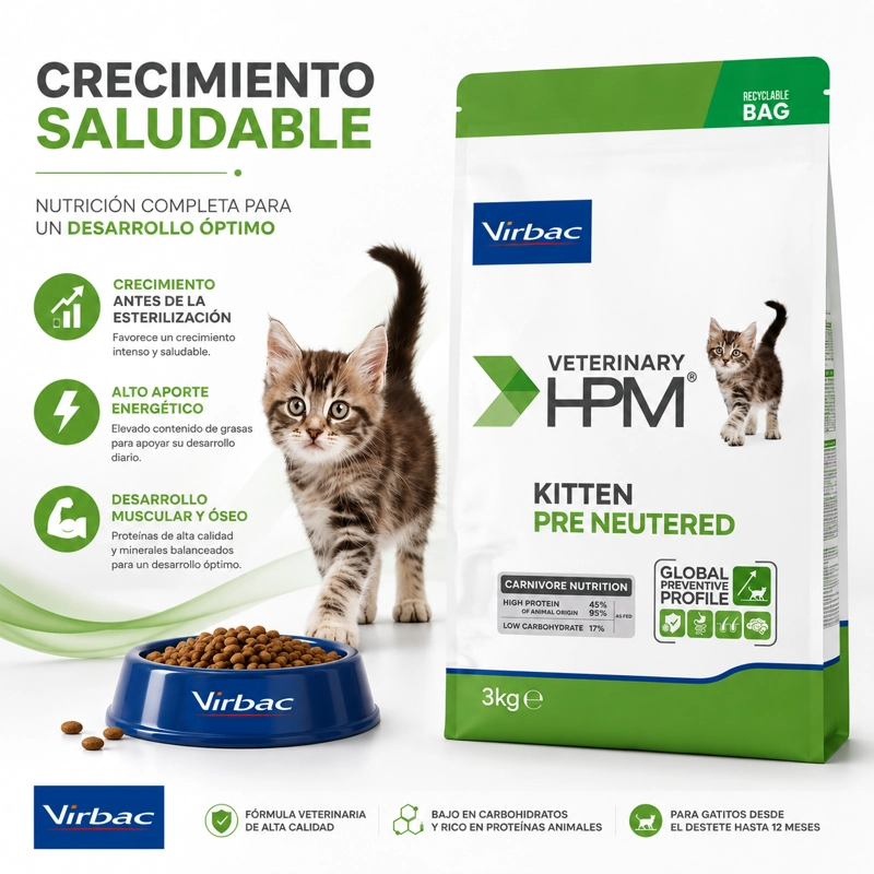 ALIMENTO SECO GATOS VIRBAC 3 KG HPM BABY PRE NEUTERED CAT - 2