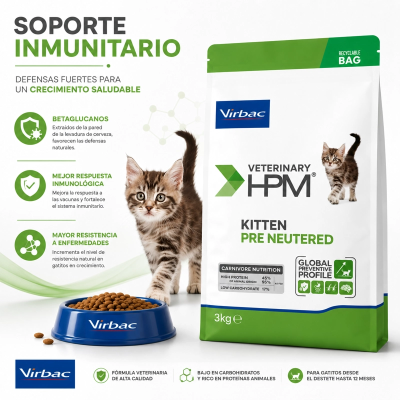 ALIMENTO SECO GATOS VIRBAC 3 KG HPM BABY PRE NEUTERED CAT - 3