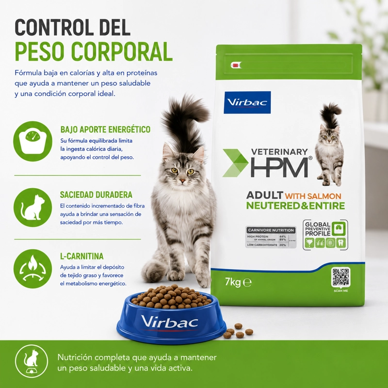 ALIMENTO SECO GATOS ADULTO VIRBAC SABOR SALMÓN 7 KG HPM NEUTERED ENTIRE CAT WITH - 2