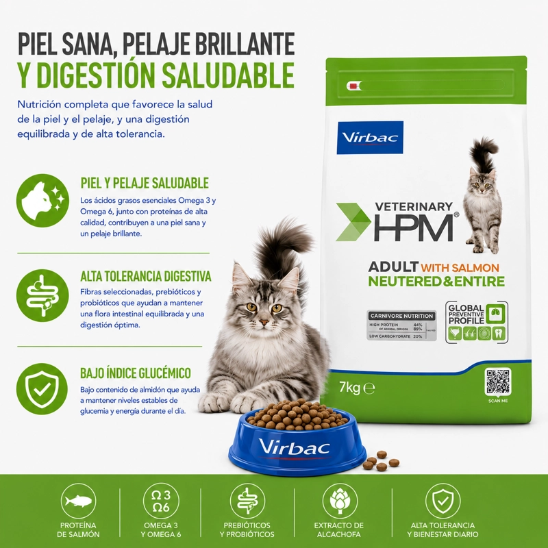 ALIMENTO SECO GATOS ADULTO VIRBAC SABOR SALMÓN 7 KG HPM NEUTERED ENTIRE CAT WITH - 4