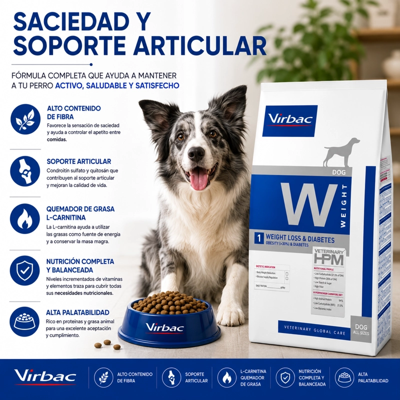 ALIMENTO SECO PERROS VIRBAC 12 KG HPM DOG 1 WEIGHT LOSS DIABETES - 6