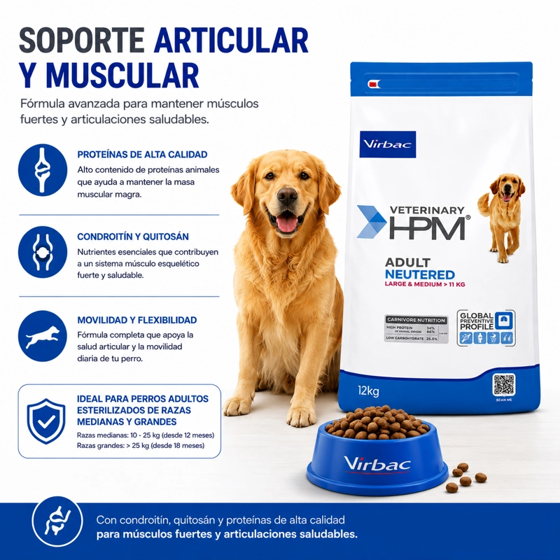 ALIMENTO SECO PERROS ADULTO VIRBAC RAZA MEDIANA GRANDE 12 KG HPM DOG NEUTERED - 3