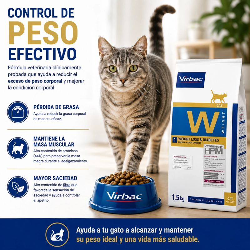 ALIMENTO SECO GATOS VIRBAC 1.5 KG HPM 1 CAT WEIGHT LOSS DIABETES - 2