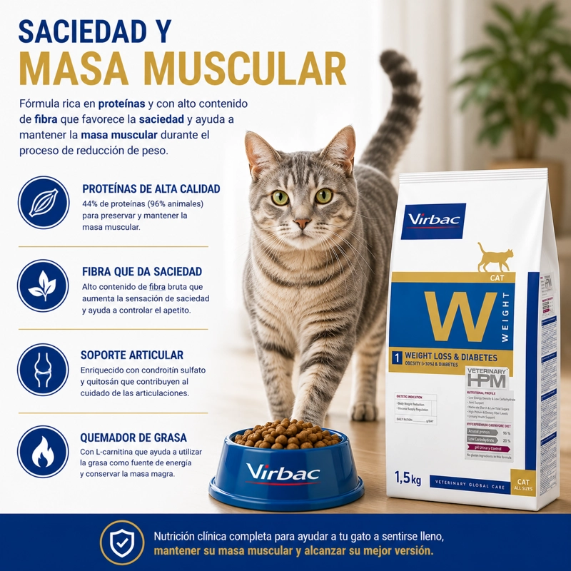 ALIMENTO SECO GATOS VIRBAC 1.5 KG HPM 1 CAT WEIGHT LOSS DIABETES - 4