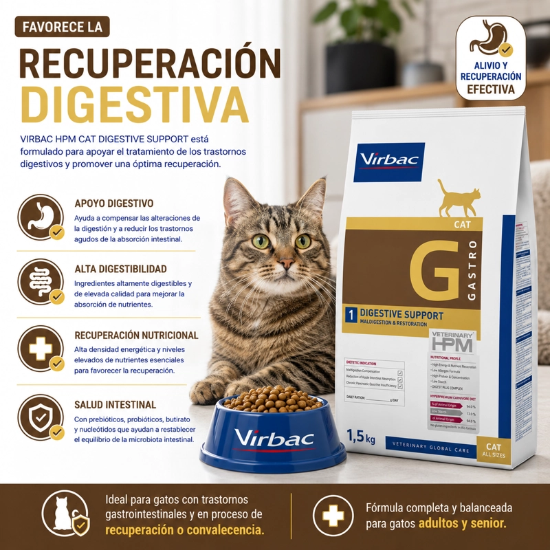 ALIMENTO SECO GATOS VIRBAC 1.5 KG HPM CAT DIGESTIVE SUPPORT GASTRO - 2