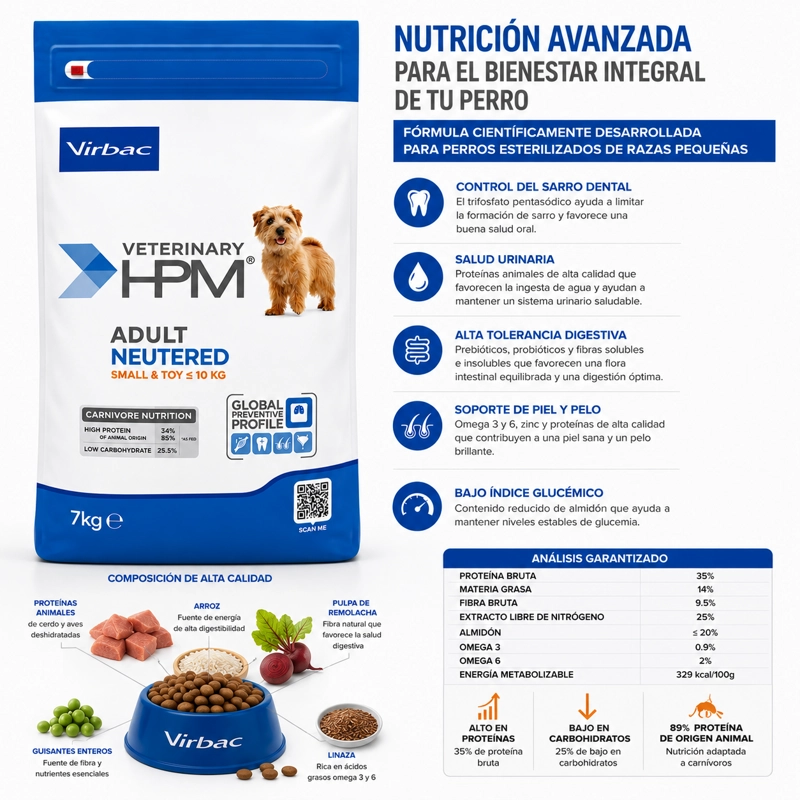 ALIMENTO SECO PERROS ADULTO VIRBAC 7 KG HPM DOG NEUTERED SMALL TOY - 4
