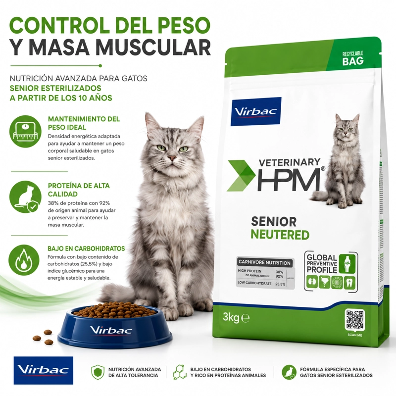 ALIMENTO SECO GATOS SENIOR VIRBAC 3 KG HPM NEUTERED CAT - 2