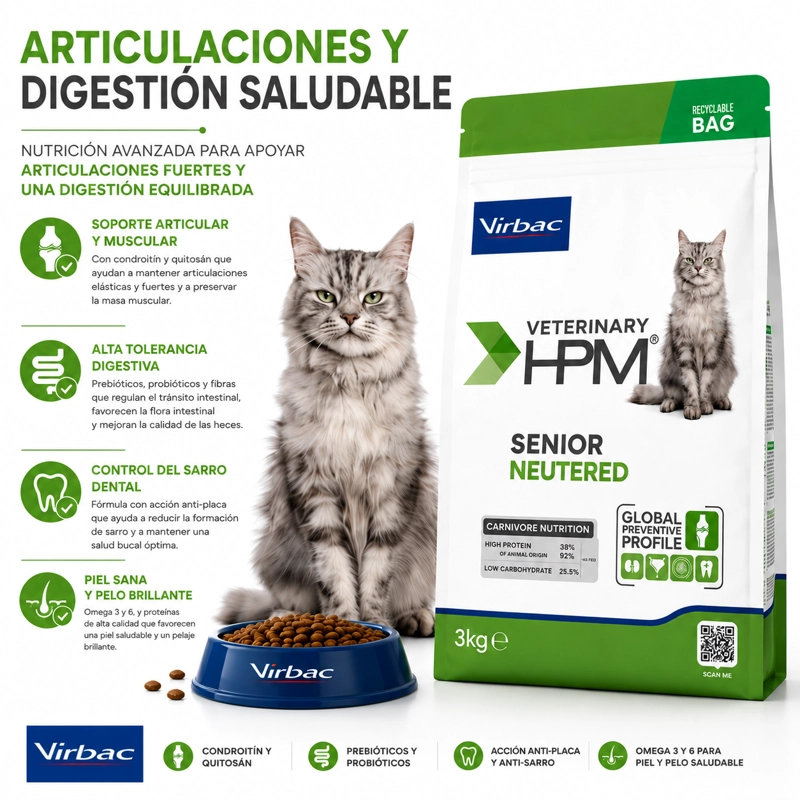 ALIMENTO SECO GATOS SENIOR VIRBAC 3 KG HPM NEUTERED CAT - 4