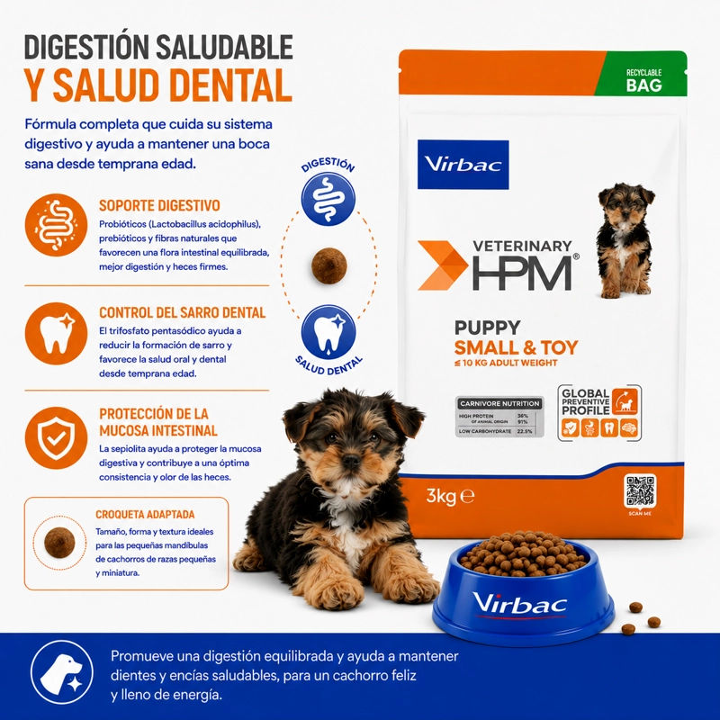 ALIMENTO SECO PERROS VIRBAC 3 KG HPM DOG BABY SMALL TOY - 4