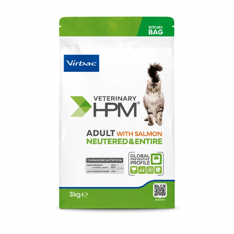 ALIMENTO SECO GATOS ADULTO VIRBAC SABOR SALMÓN 3 KG HPM NEUTERED ENTIRE CAT WITH - 1