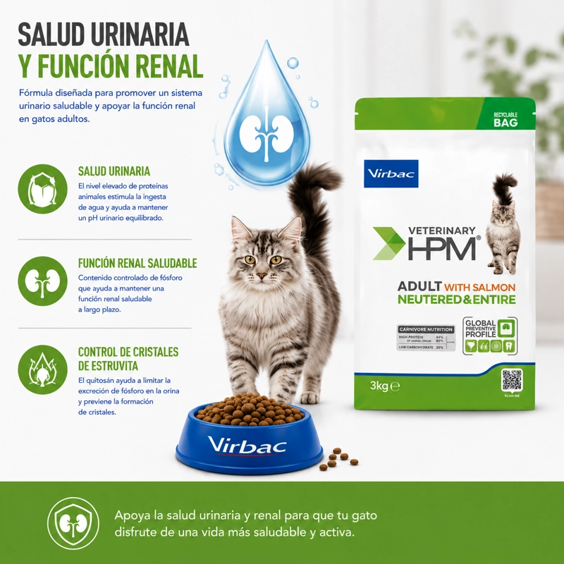 ALIMENTO SECO GATOS ADULTO VIRBAC SABOR SALMÓN 3 KG HPM NEUTERED ENTIRE CAT WITH - 3