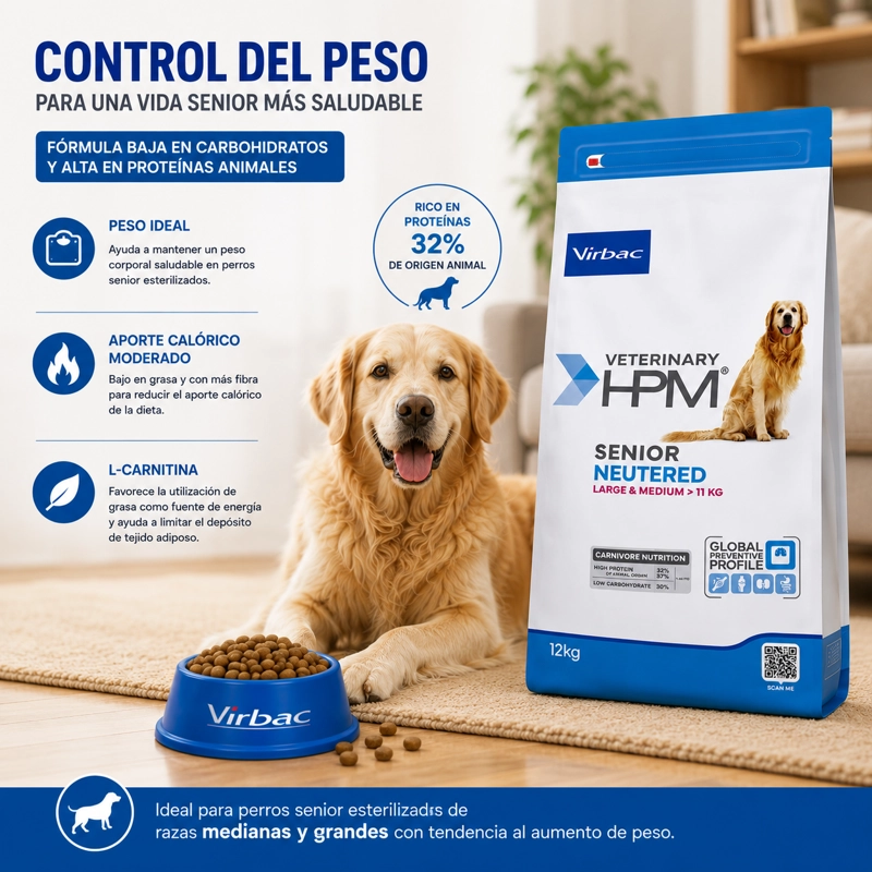 ALIMENTO SECO PERROS SENIOR VIRBAC RAZA MEDIANA GRANDE 12 KG HPM DOG NEUTERED - 3