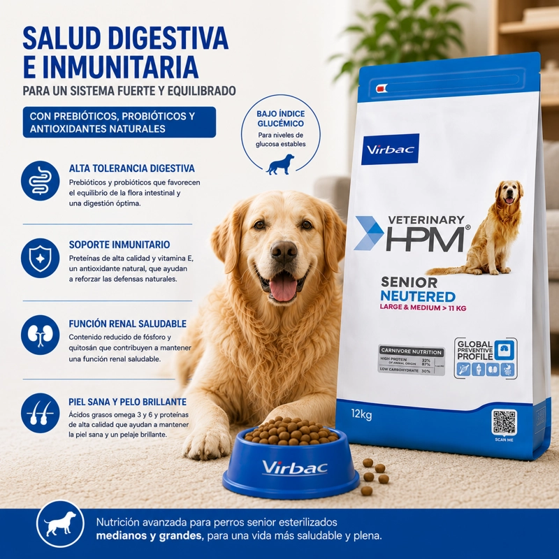 ALIMENTO SECO PERROS SENIOR VIRBAC RAZA MEDIANA GRANDE 12 KG HPM DOG NEUTERED - 4