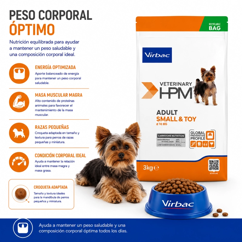 ALIMENTO SECO PERROS ADULTO VIRBAC 3 KG HPM DOG SMALL TOY - 2