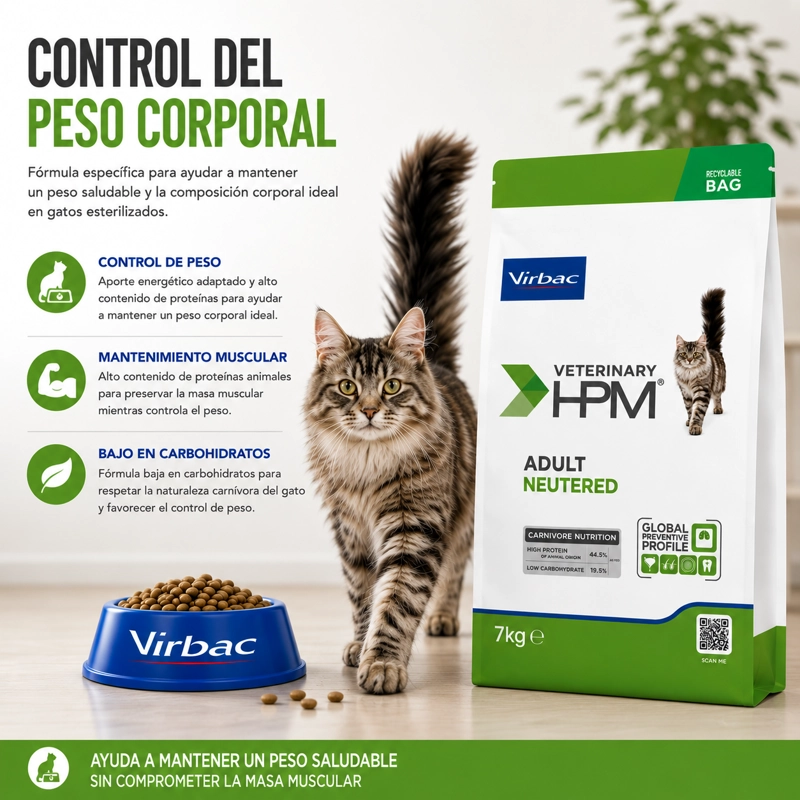 ALIMENTO SECO GATOS ADULTO VIRBAC 7 KG HPM NEUTERED CAT - 2