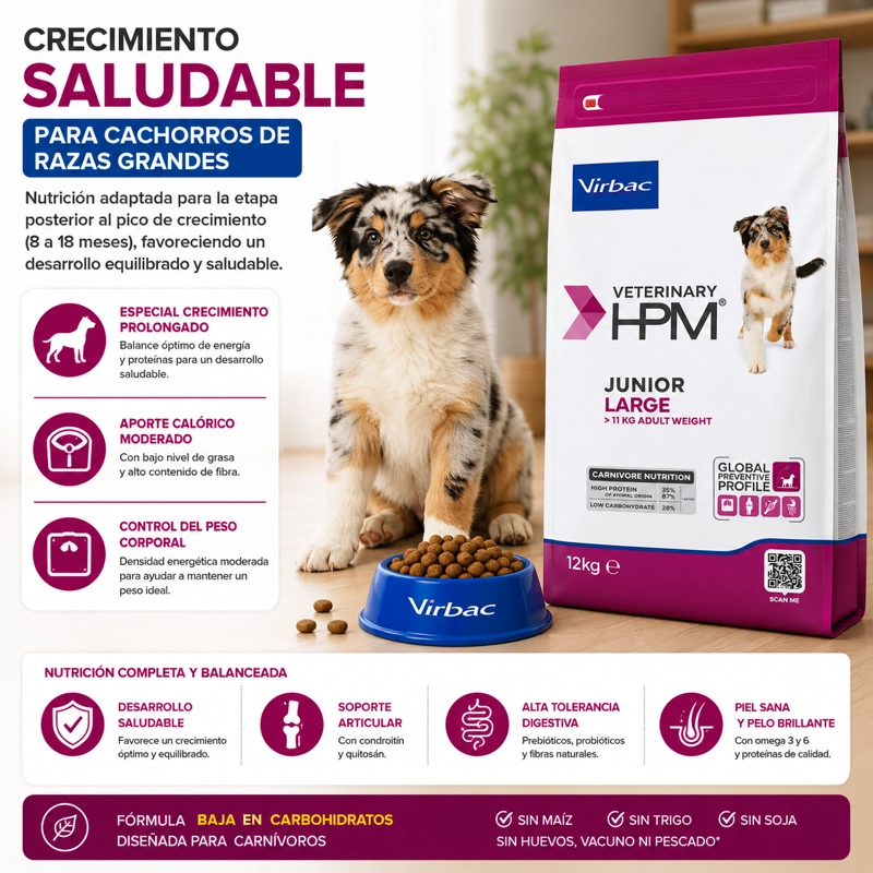 ALIMENTO SECO PERROS CACHORRO JUNIOR VIRBAC RAZA GRANDE 12 KG HPM DOG SPECIAL - 2