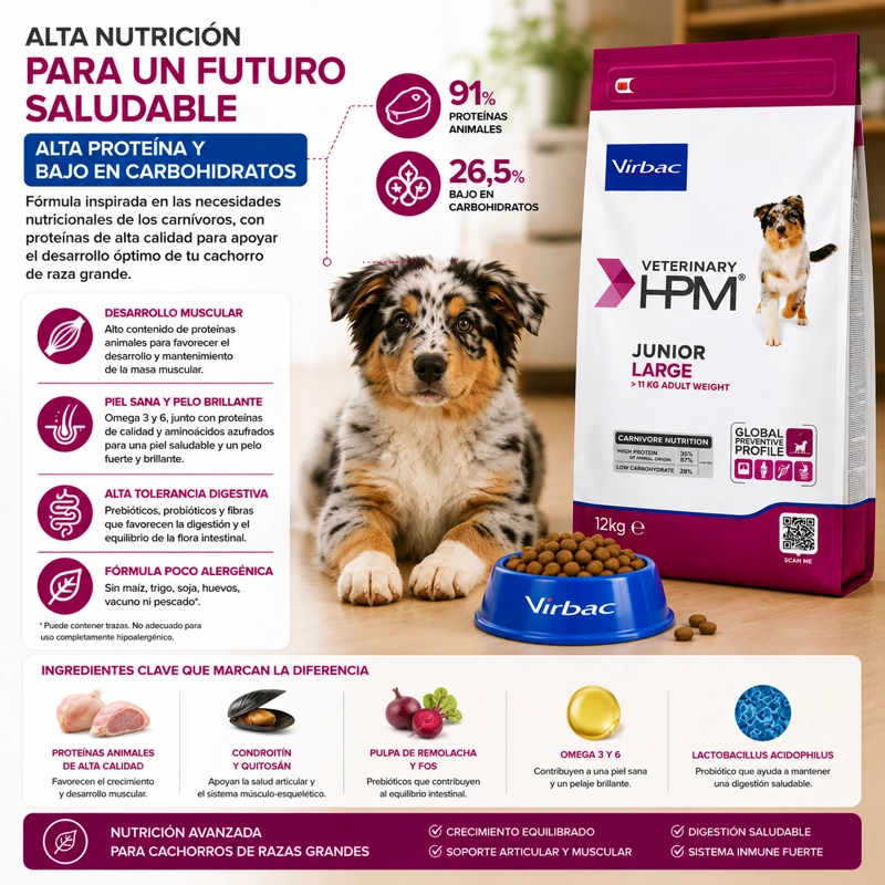 ALIMENTO SECO PERROS CACHORRO JUNIOR VIRBAC RAZA GRANDE 12 KG HPM DOG SPECIAL - 4
