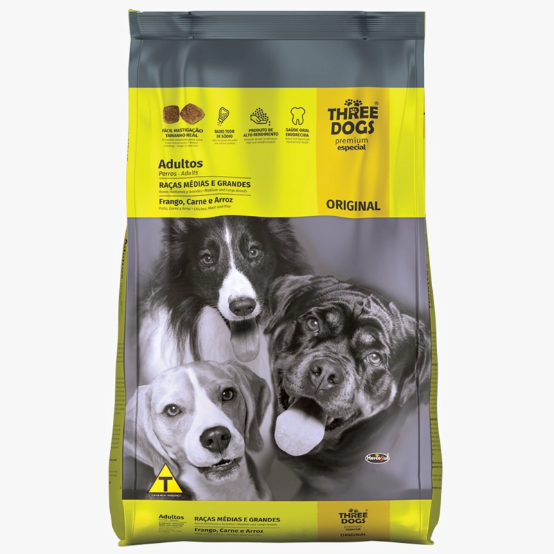 ALIMENTO SECO PERROS ADULTO RAZA MEDIANA GRANDE 20 KG THREE DOGS O - 1