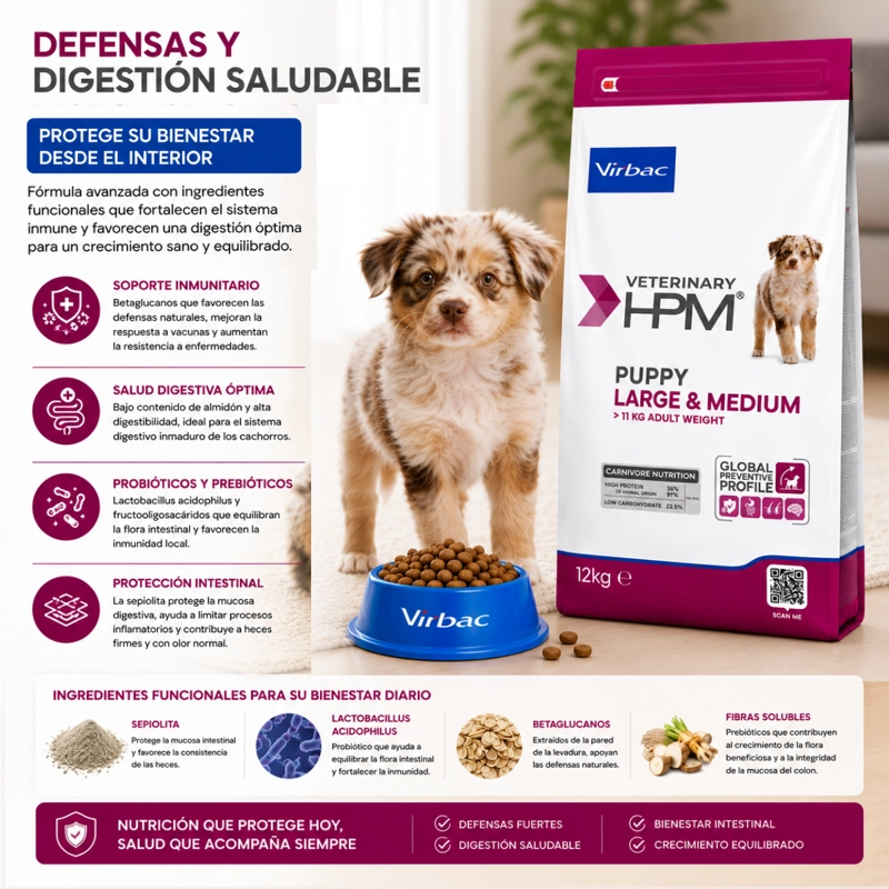 ALIMENTO SECO PERROS VIRBAC RAZA MEDIANA GRANDE 12 KG HPM DOG BABY - 4