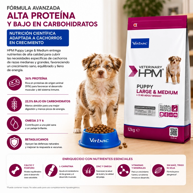 ALIMENTO SECO PERROS VIRBAC RAZA MEDIANA GRANDE 12 KG HPM DOG BABY - 5