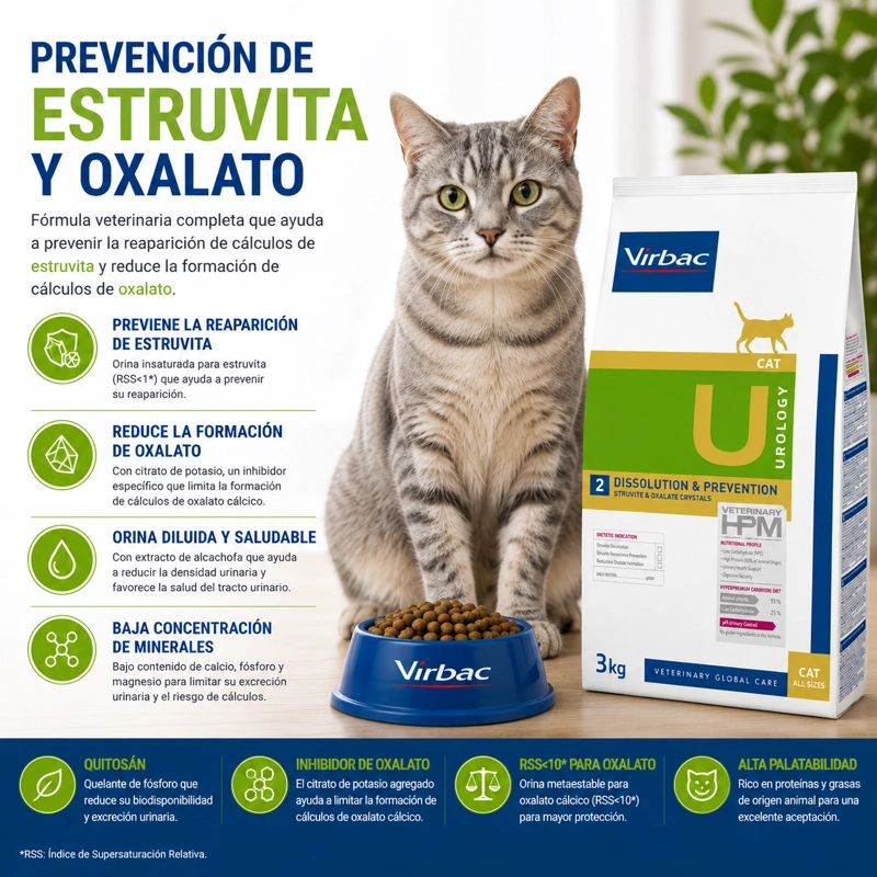 ALIMENTO SECO GATOS VIRBAC 3 KG HPM 2 CAT UROLOGY DISSOLUTION PREVENTION - 4