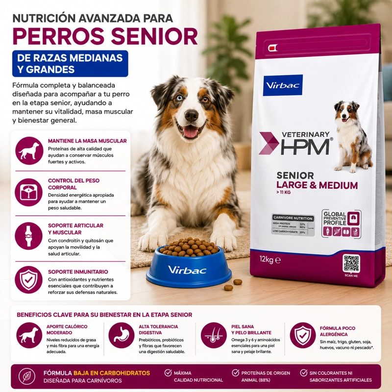 ALIMENTO SECO PERROS SENIOR VIRBAC RAZA MEDIANA GRANDE 12 KG HPM DOG - 2