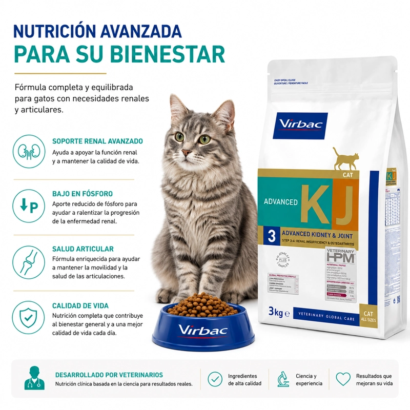 ALIMENTO MEDICADO GATOS VIRBAC 3 KG HPM 3 CAT ADVANCED KIDNEY JOINT - 2
