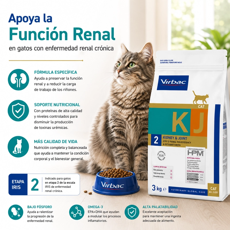 HPM VIRBVIRBAC HPM CAT KIDNEY & JOINT 2 3 KG - ALIMENTO RENAL PARA GATOS CON ERC IRIS 2 - 2
